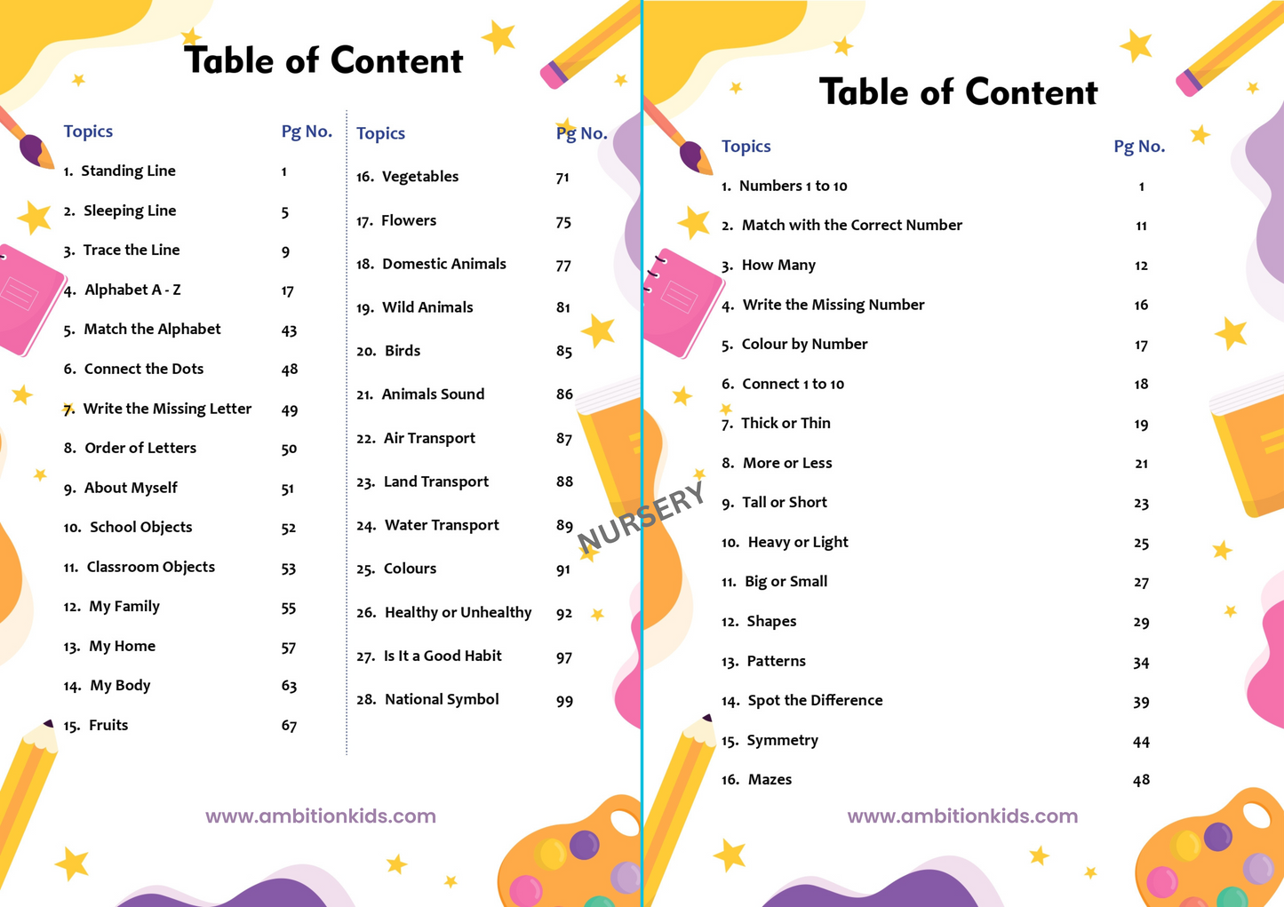 Nursery Hard Copy Kids Worksheets