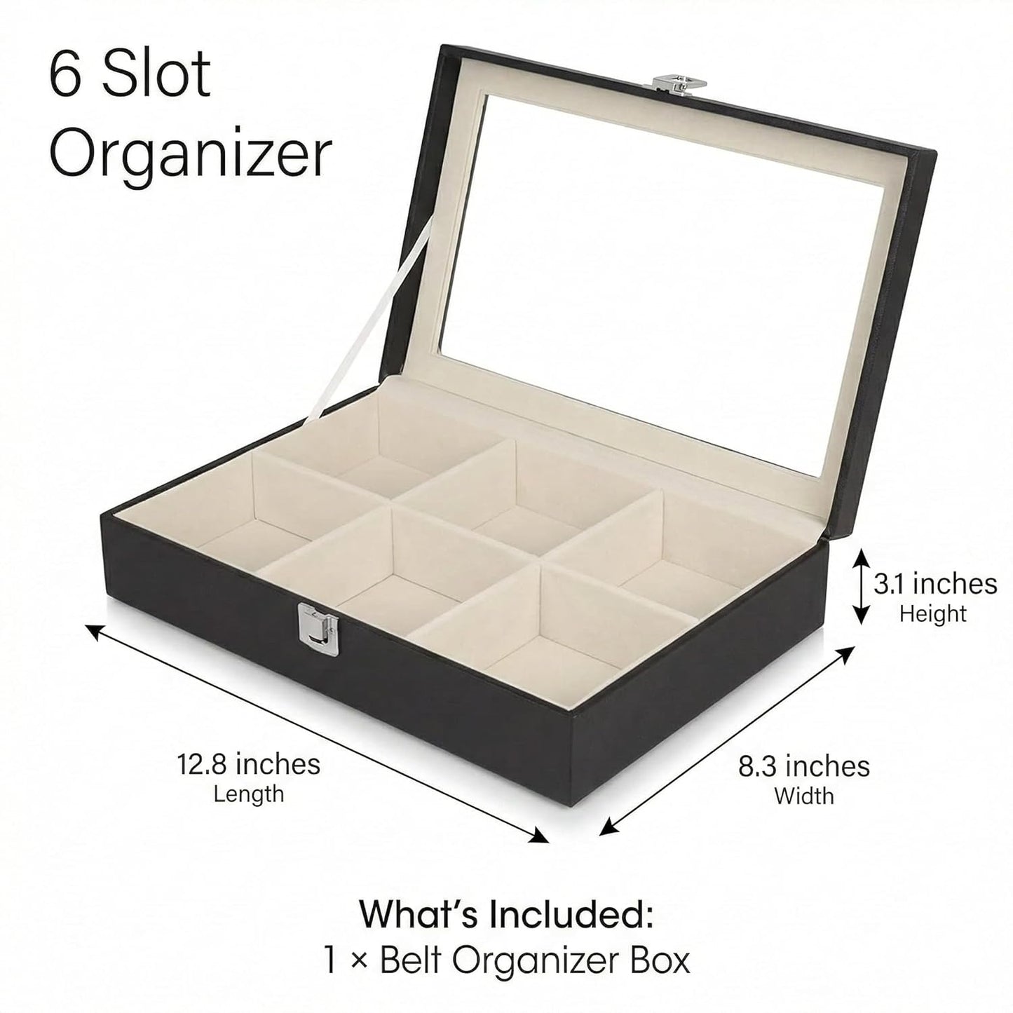 6-Slot Belt Organizer Box | Dust-Free Storage