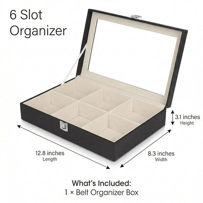 6-Slot Belt Organizer Box | Dust-Free Storage