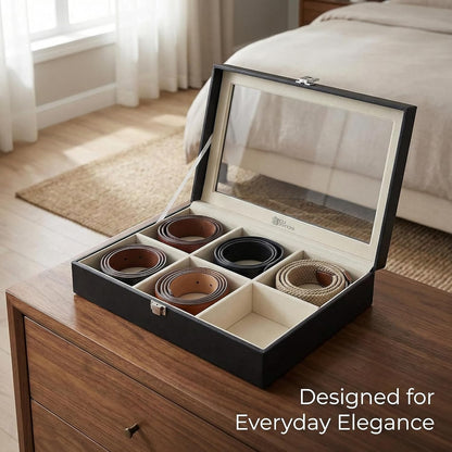 6-Slot Belt Organizer Box | Dust-Free Storage