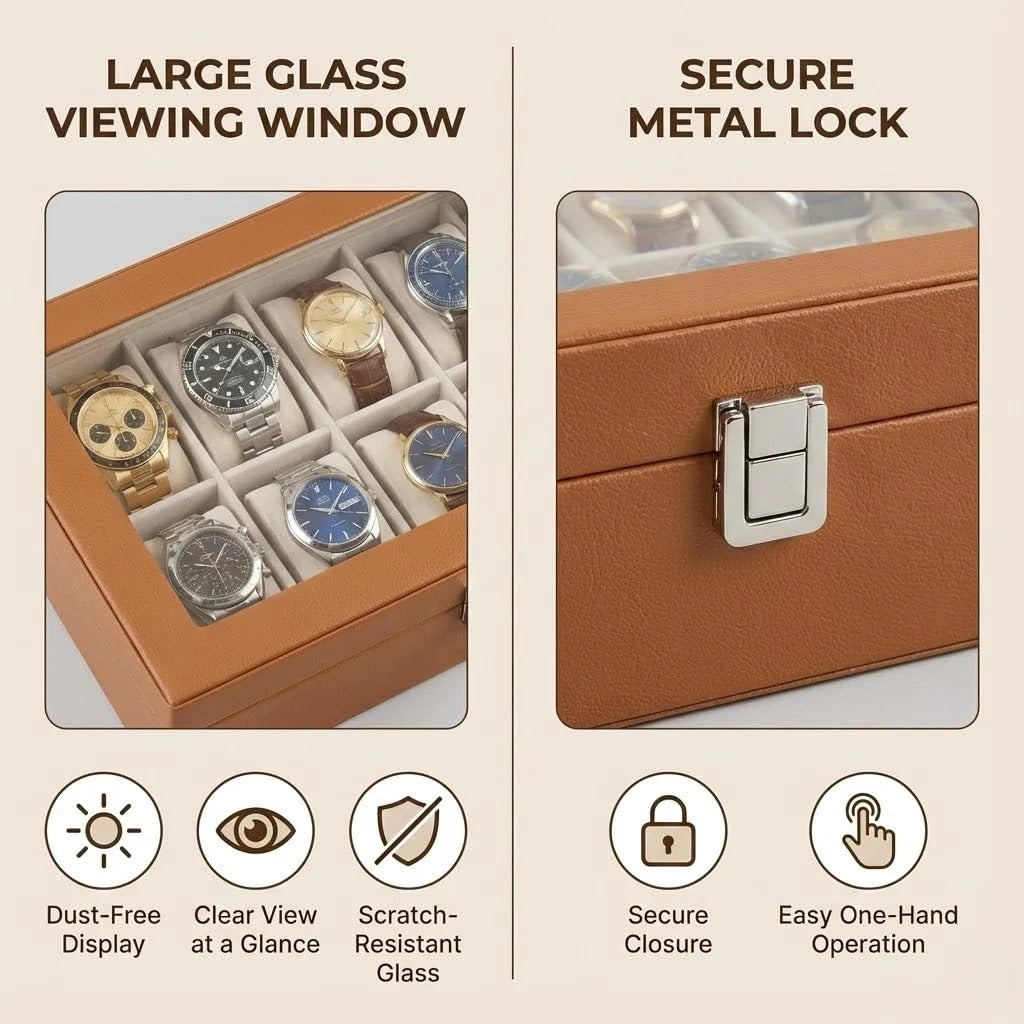 12 Slots Watch Storage Box with Additional Drawer for Storage