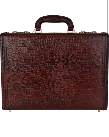 Folk Creations Leather Briefcase Bag | High Security Combo Number Lock | 18 Liters | Color (Brown) | For Men & Women croco-leather-bag-lock free shipping india-cash on delivery
